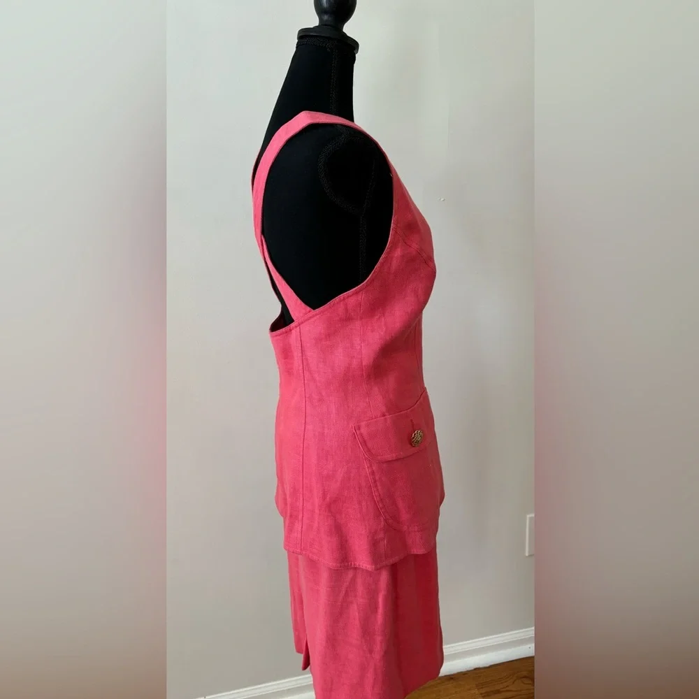 Scassi Vintage‎ Linen Dress Vest Skirt Set Coral - Size 6
